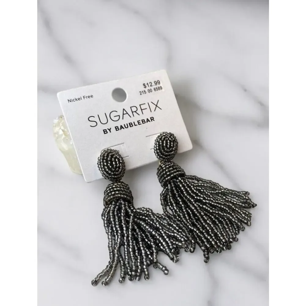 Sugarfix by BaubleBar Gray Polished Beaded Tassel Earrings New